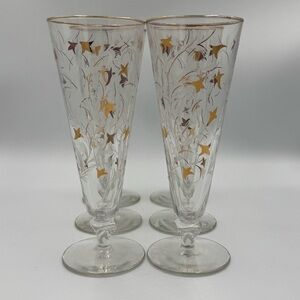 Vintage Libbey MCM Royal Fern Gold/White Pilsner Glasses Set of 6
